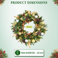 Hykolity 28 Inch Pre-Lit Botanical Christmas Wreath with 50 Warm White LEDs and Timer, Battery Operated Artificial PE & PVC Wreath with Ornaments, Pinecones and Layered Gold Leaves for Front Door