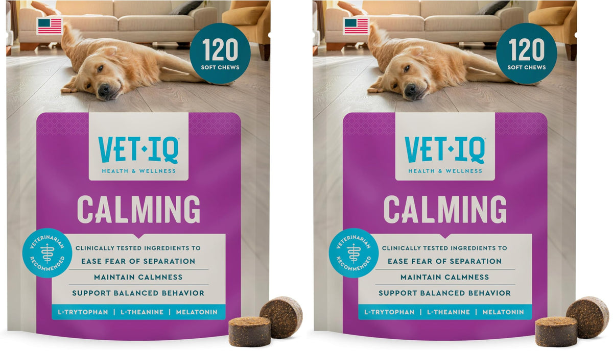 VetIQ Calming Support Supplement for Dogs, Calming Chews Help Manage Stress and Promote Relaxation, Anxiety Relief for Dogs, Made in the USA, 60 Count