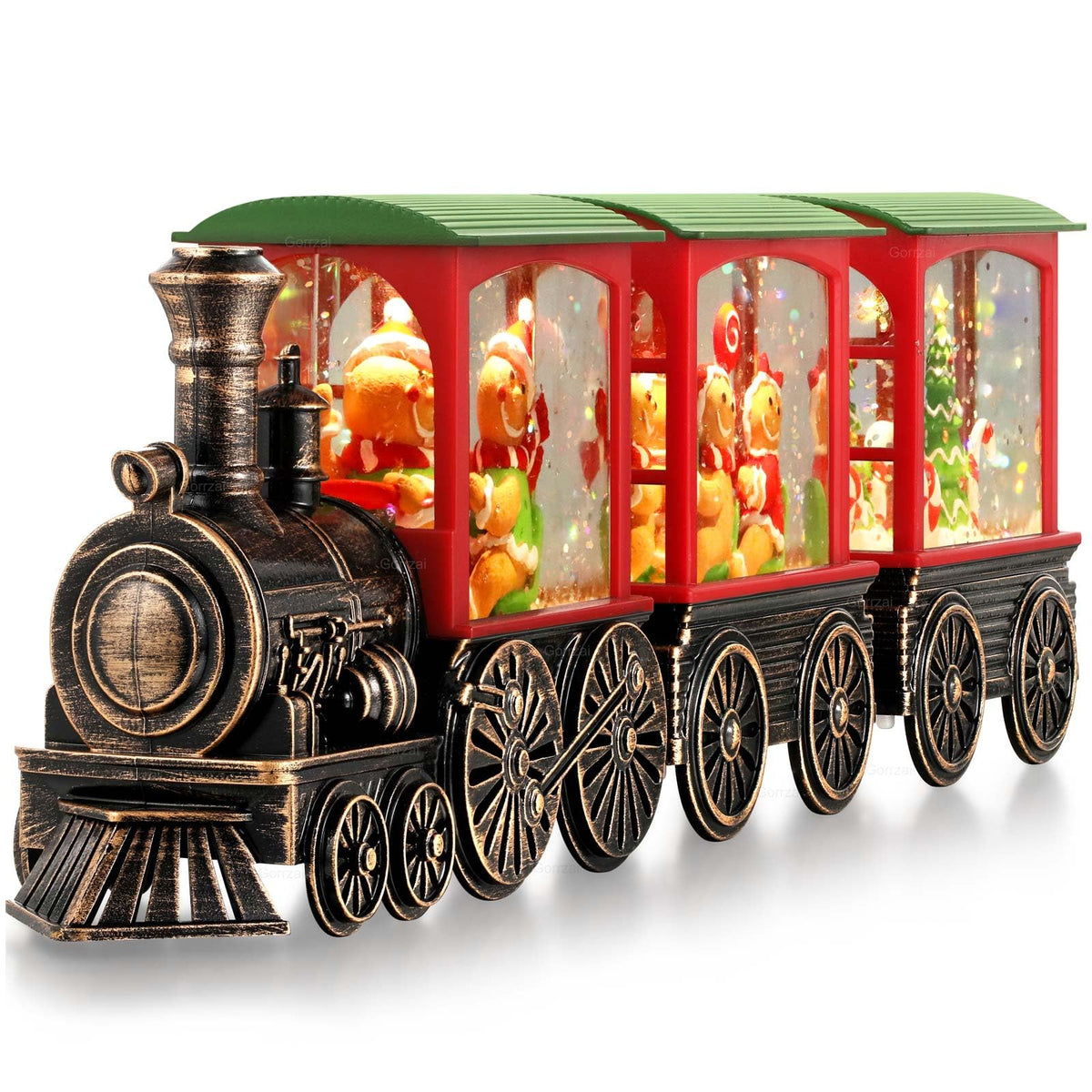 Train Snow Globe Christmas Snow Globe Lantern with Auto 6H Timer and Manual Glitter, Lighted Christmas Decorations Indoor with Santa Claus Reindeer Tree for Home Tabletop, Battery Operated