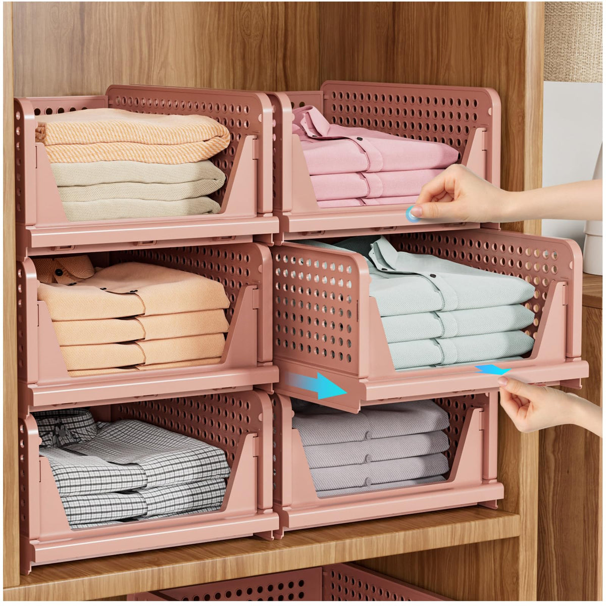 Upgraded Closet Organizers and Storage, Stackable Closet Organizer Basket | 5 Pack Foldable Closet Storage Bins for Bathroom Laundry Room Wardrobe Storage, Space-Saving Clothes Drawer Organizer