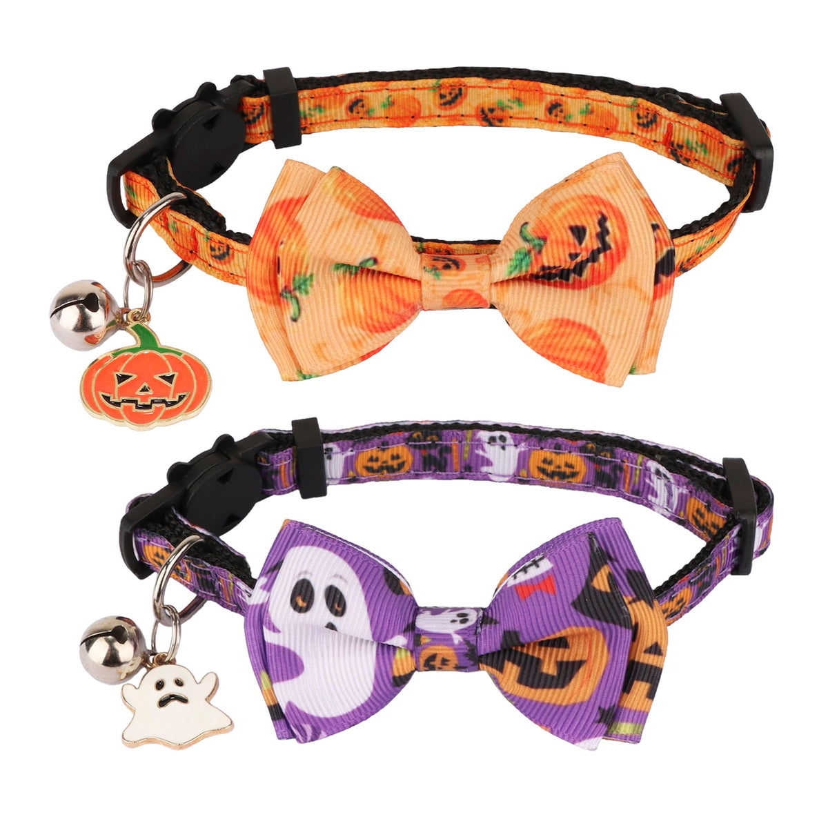 ADOGGYGO Halloween Cat Collar with Bow Bell, Skull Cat Bow Tie Collar