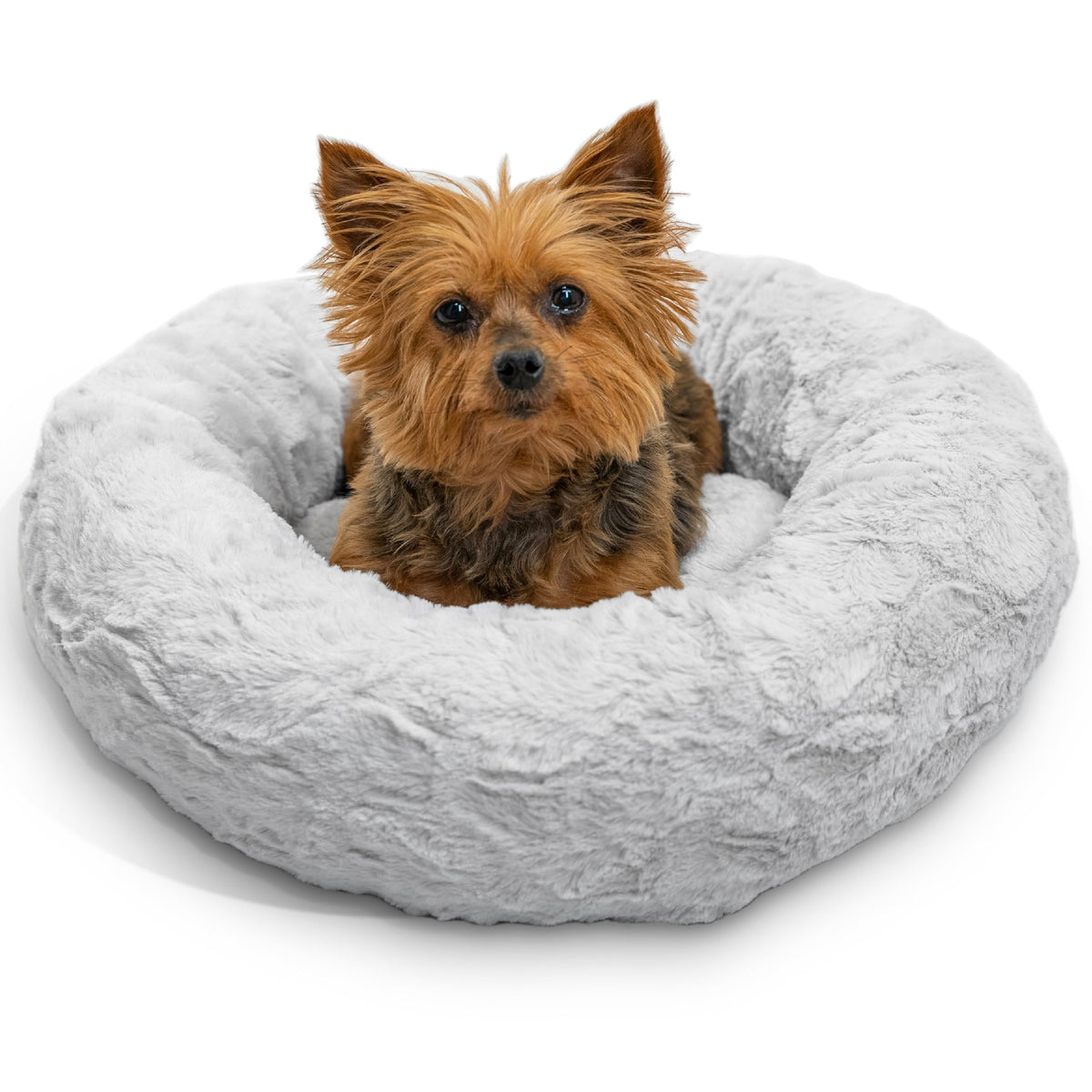 Best Friends by Sheri The Original Calming Donut Dog Bed for Large Dogs up to 100 lbs, Shag Faux Fur, Taupe, Large, 36" x 36"