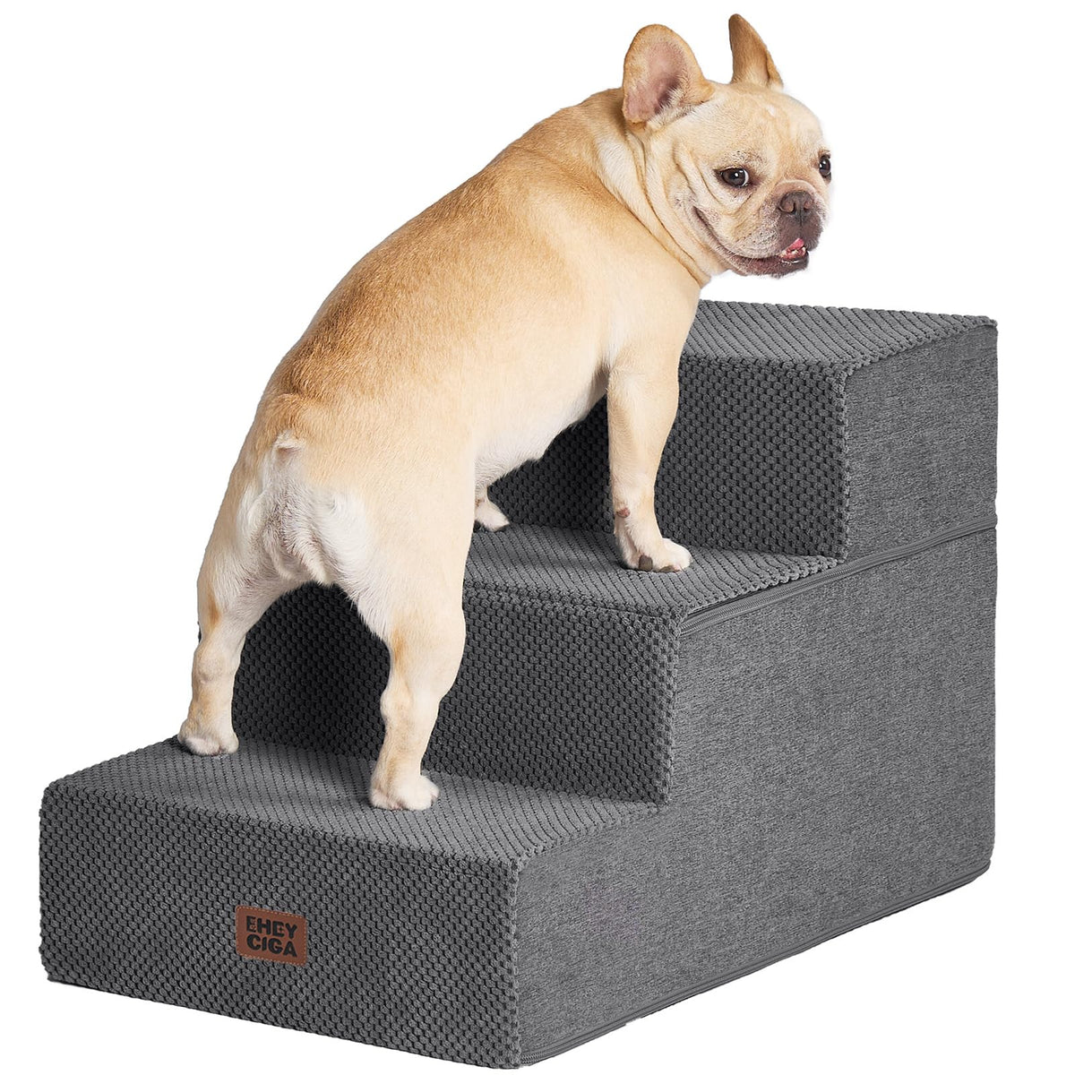 EHEYCIGA Dog Stairs for Bed 18" H, 4-Step Dog Steps for High Bed, Pet Steps for Small Dogs and Cats, Non-Slip Balanced Pet Ramp Indoor, Grey