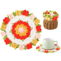 Crochet Flower Coasters, Handmade Bouquet Coasters with Crochet Plant Pot (Sunflower Yellow, 1Pc)