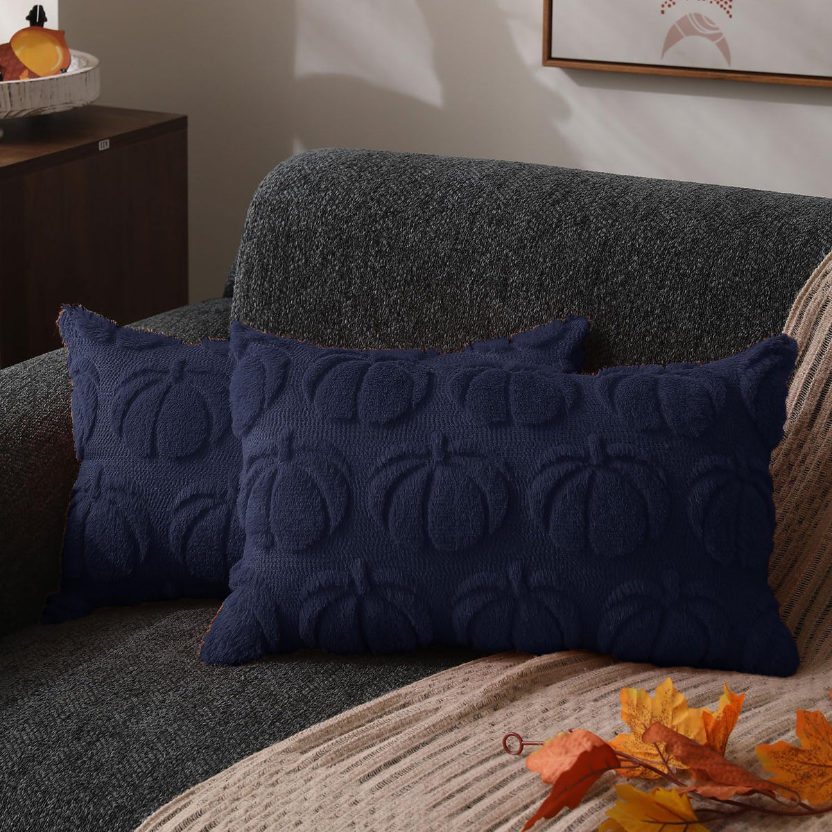 DFXSZ Fall Pillow Covers 18x18 2Pcs Rust Pumpkin Fall Decorations for Home | Fall decor Set of 2 Throw Pillow Cases Soft Plush Faux Fur Wool Couch Cushion for Chair Sofa Bedroom Living Room Home Decor