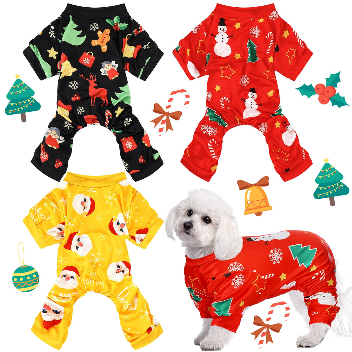 Frienda 3 Pcs Christmas Dog Pajamas,Snowman Pattern,S (fit 3.3-5.5lbs