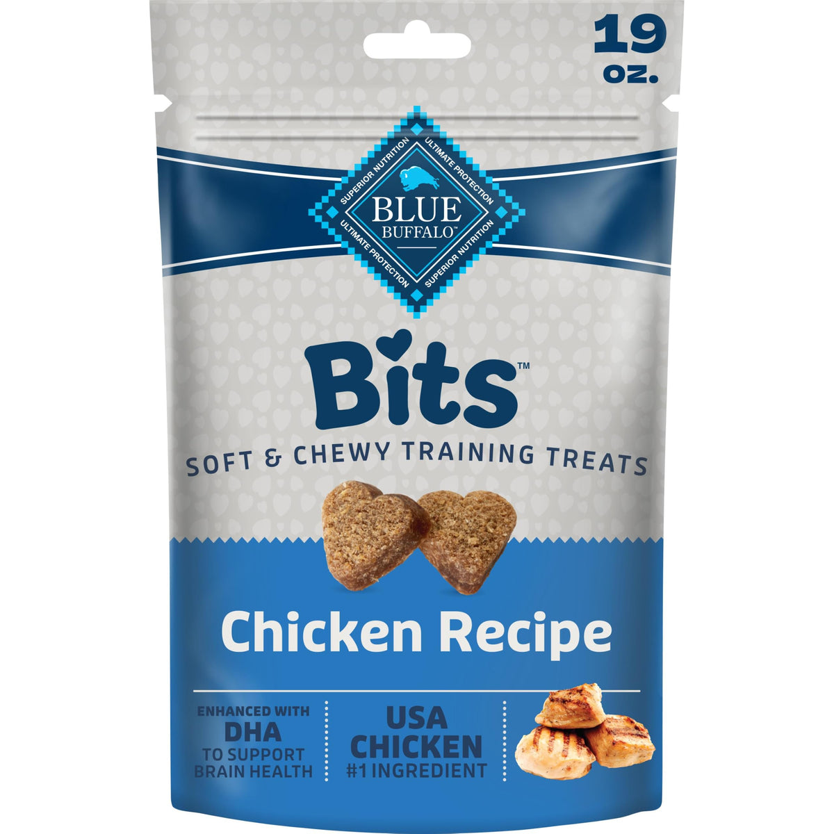 Blue Buffalo Bits Beef Soft & Chewy Dog Treats, Bite-Sized for Training, Made with Real Beef & Enhanced with DHA, Heart-Shaped Dog Treats, Made in the USA with Natural Ingredients, 19 oz.