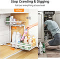 PXRACK Under Sink Organizer, Adjustable Height, 2 Tier Pull Out Under Cabinet Organizer, Slide Out Thickened Metal Under Sink Storage for Kitchen Bathroom Laundry Pantry Cabinet, White, Large-2-Pack