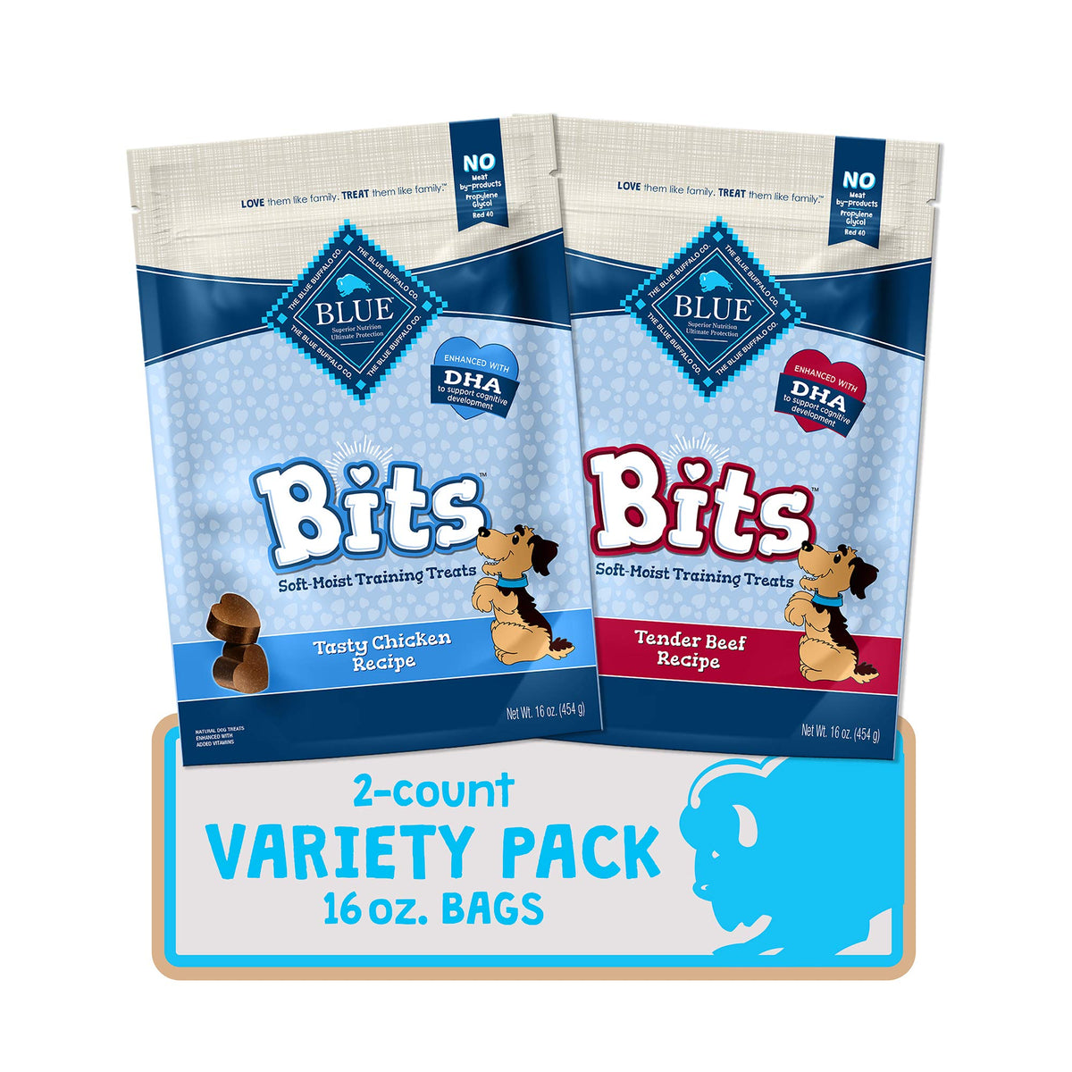 Blue Buffalo Bits Beef Soft & Chewy Dog Treats, Bite-Sized for Training, Made with Real Beef & Enhanced with DHA, Heart-Shaped Dog Treats, Made in the USA with Natural Ingredients, 19 oz.