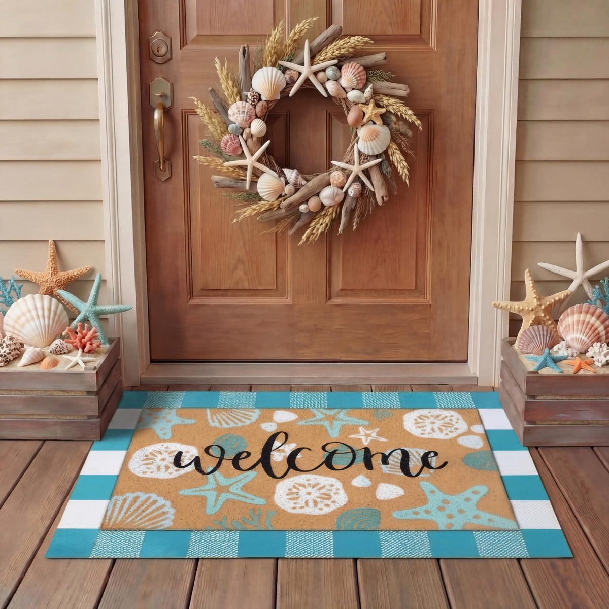 Tinideya 2 23.6 X 35.4 Inches Plaid Ghost Red Brown | Layered Coir Doormat Set, Non Slip Backing for Outdoor Entryway, Buffalo Plaid Seasonal Design, Front Porch Home Decor
