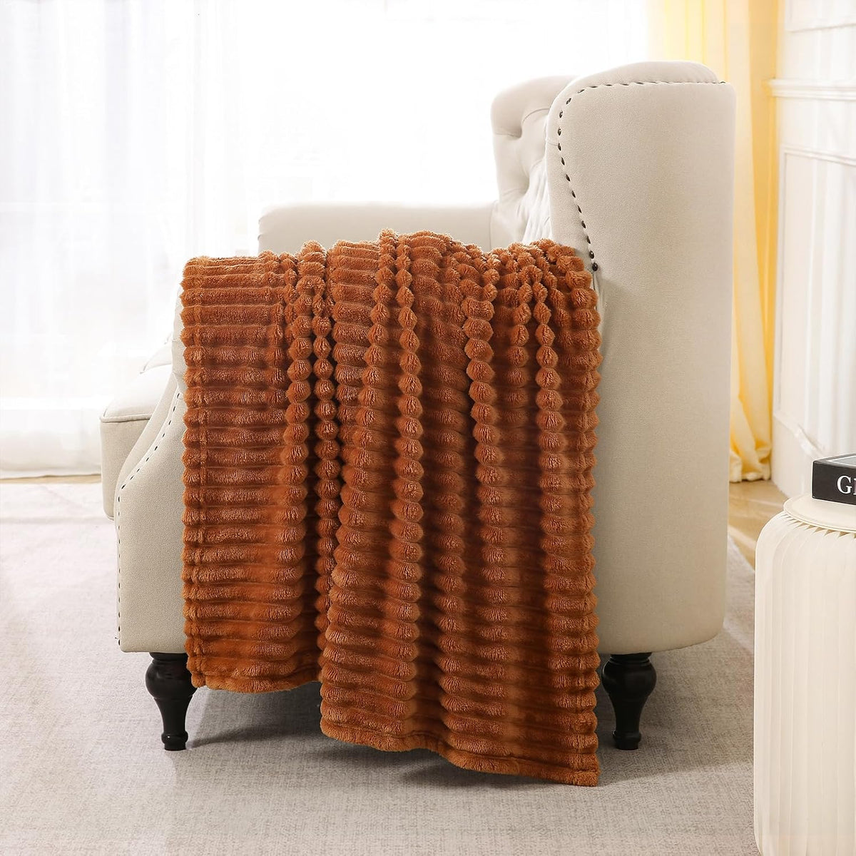 Burnt Orange Fleece Throw Blanket 50”×60” for Couch Sofa Livingroom