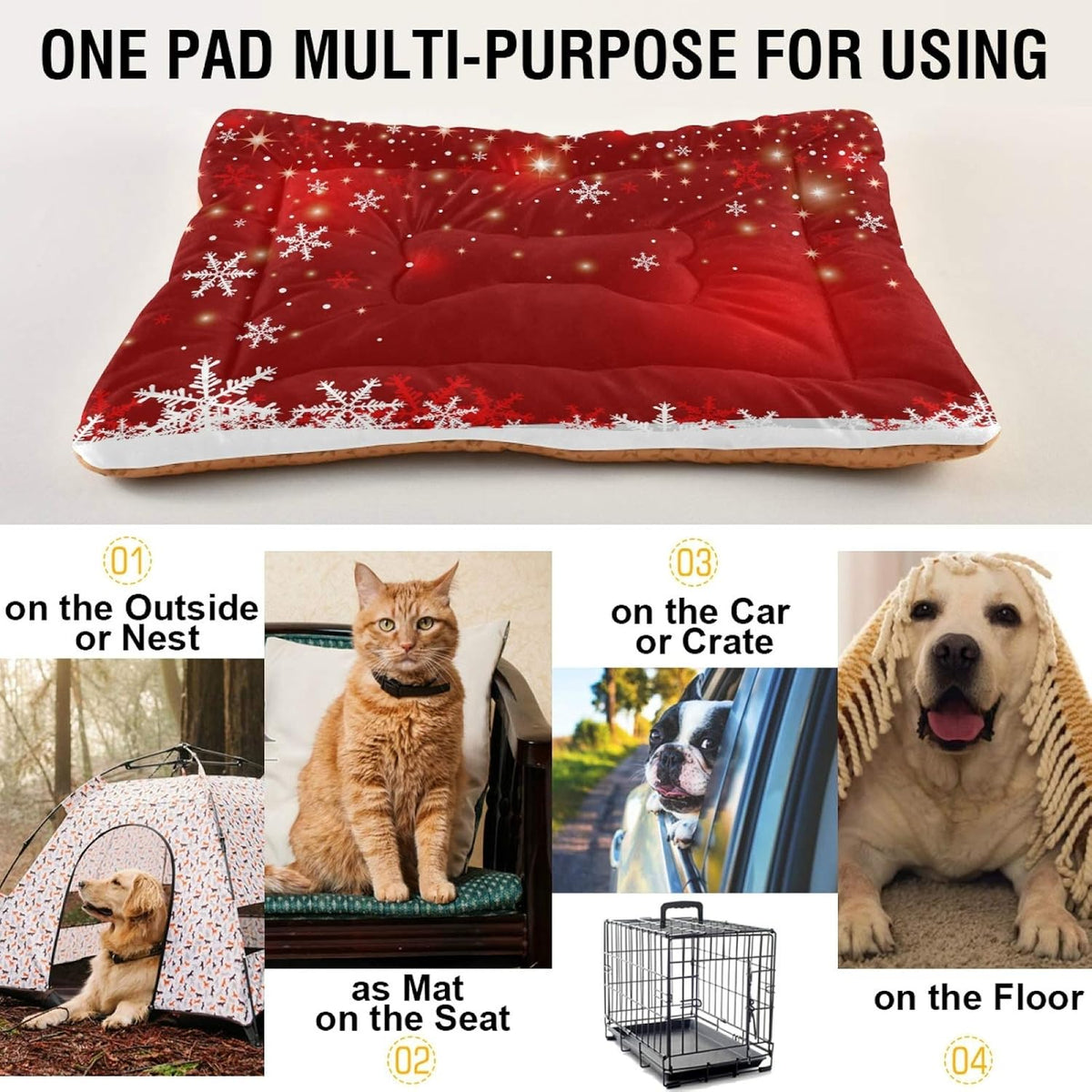 Blueangle Christmas Snowflakes Pet Bed Soft Crate Mat,Washable Dog Crate Bed Cushion Anti-Slip,Pet Mattress for Small Medium Dogs and Cats Kennel Pad, 36x24inch