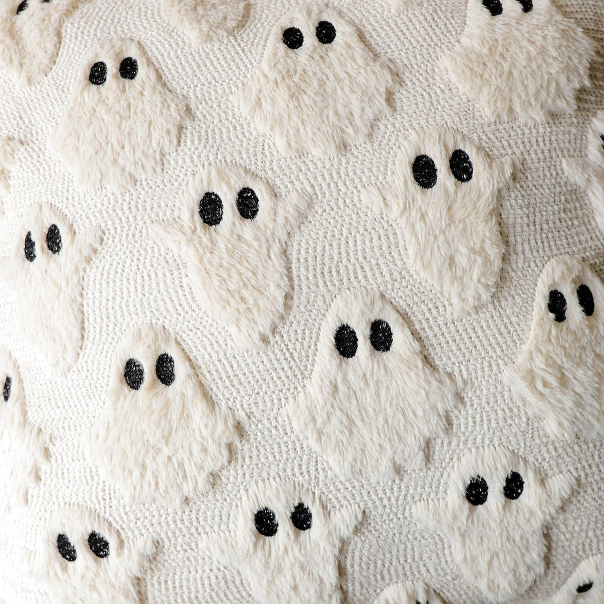 Halloween Ghost Decorative Pillow Covers 18x18 Set of 2, Beige Soft Plush Faux Fur Farmhouse Throw Cushion Cases for Fall Holiday Home Decorations