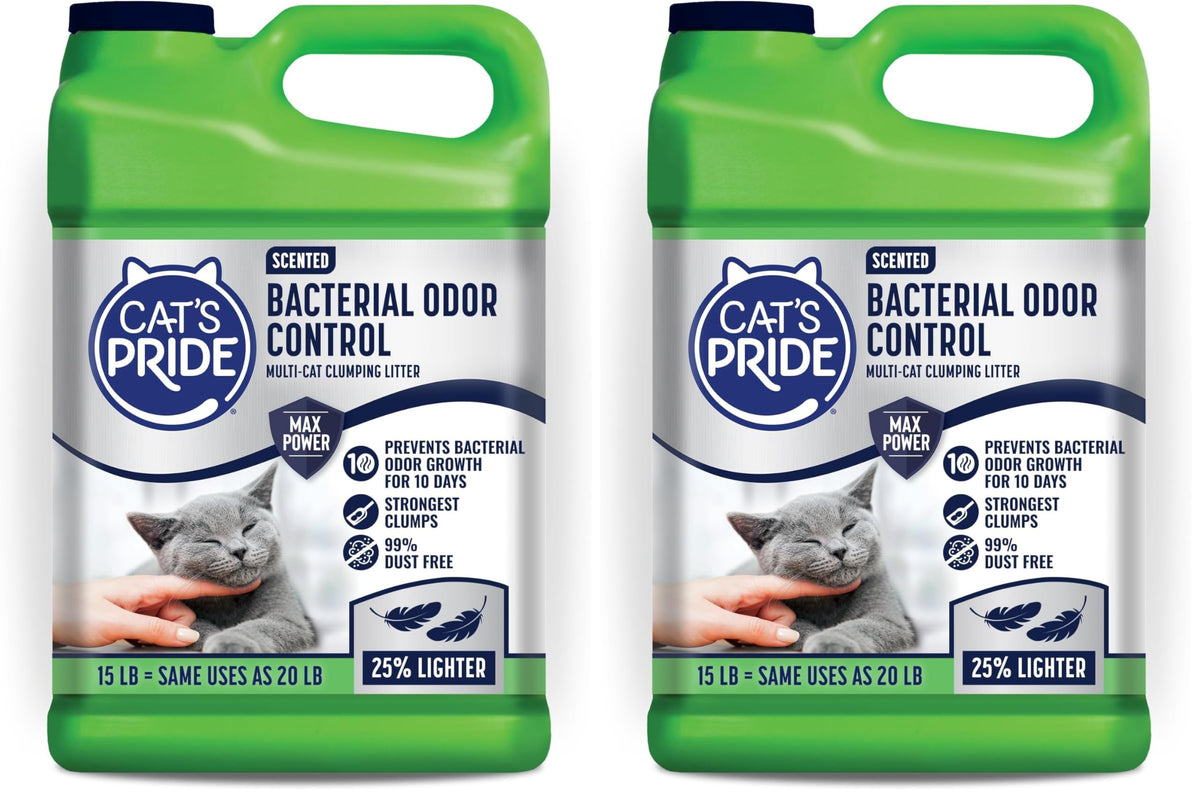 Cat's Pride Max Power: Total Odor Control - Up to 10 Days of Powerful Odor Control - Strong Clumping - Hypoallergenic - 99% Dust Free - Multi-Cat Litter, Unscented, 15 Pounds