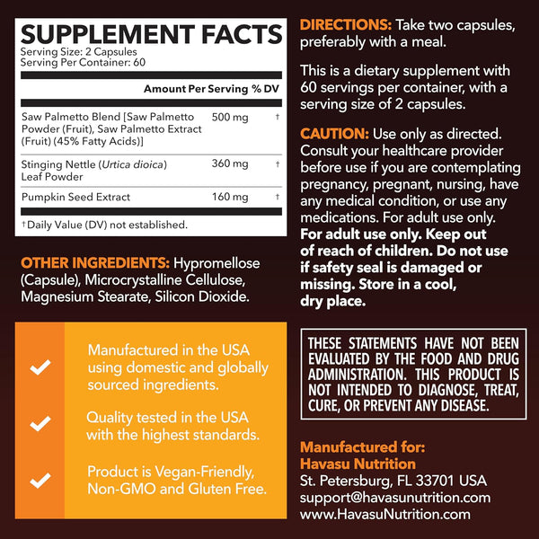 Saw Palmetto for Men - DHT Blocker & Prostate Health Supplement - Potent 3X Formula with Pumpkin Seed Oil & Stinging Nettle - Bladder & Urinary Support - Vegan, Non-GMO Capsules at 2 Month Supply