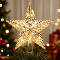 ODEETRONIC Christmas Star Tree Topper Lights, 9.5in UL Certified 3D Star Tree Topper, Double Sided Christmas Tree-top with 10 Count Incandescent Warm White Lights for Xmas Tree Home Decor, Gold