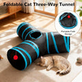 Tempcore Pet Cat Tunnel Tube Toys 3 Way Collapsible, Tunnels for Indoor Cats, Interactive Tube with Teaser Wand, Peek Holes & Hanging Ball, Black & Blue