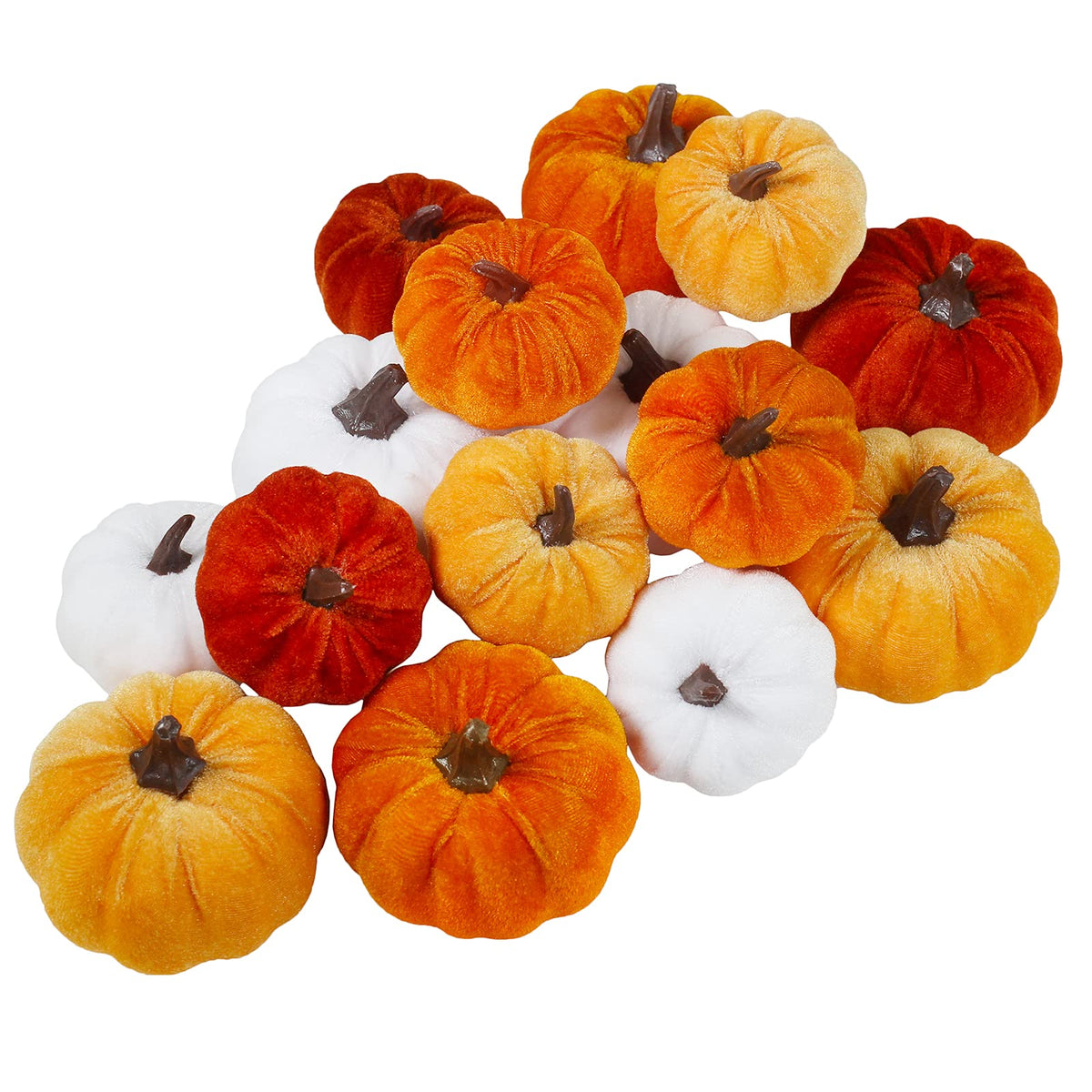 Winlyn 16 Pcs Assorted Small Faux Rustic Harvest Velvet Pumpkins Decorative Rust Orange Gold Olive Gray Fabric Pumpkins Foam Pumpkins Farmhouse Fall Thanksgiving Halloween Table Centerpiece Decor