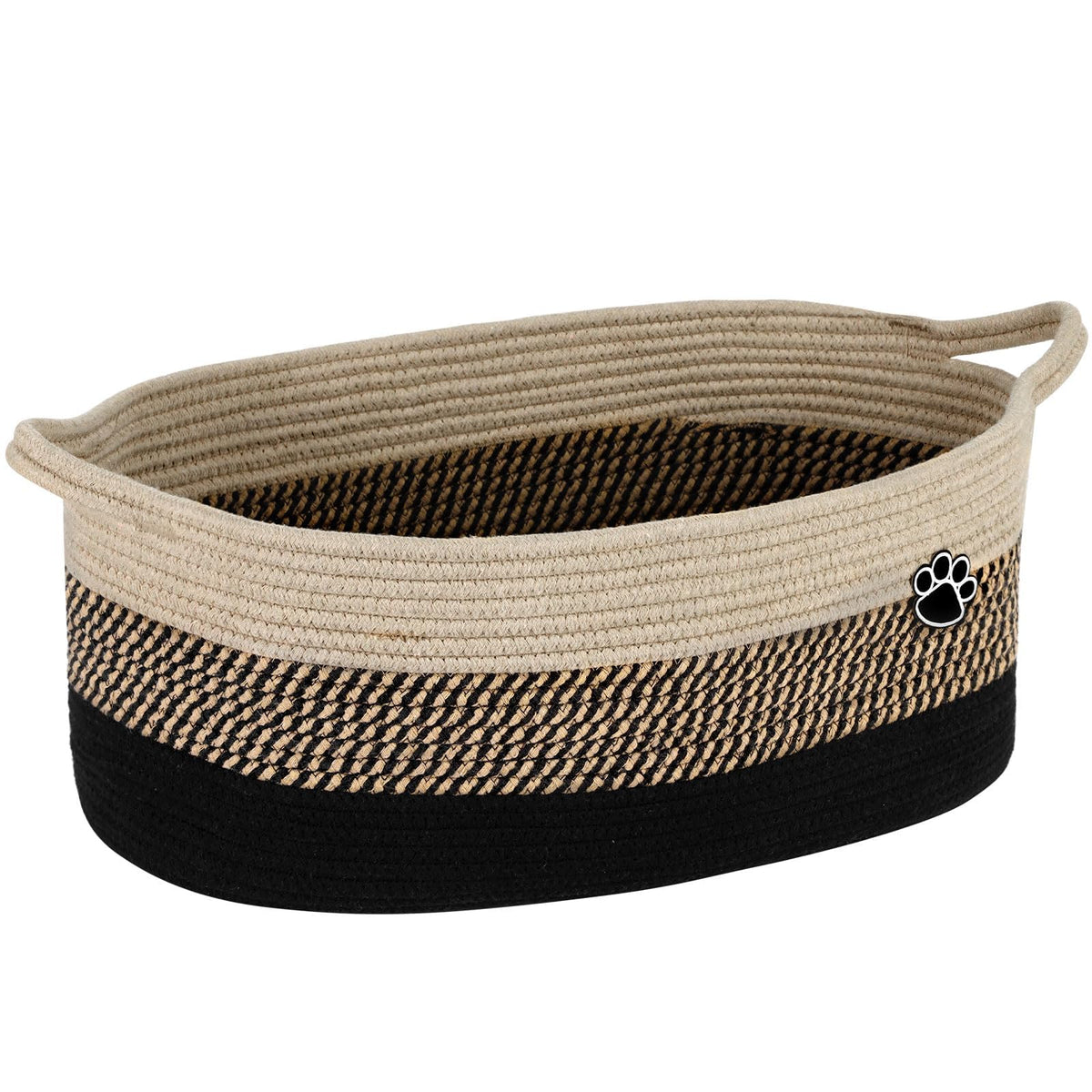 Optish Dog Toy Basket, 30L Toy Box and Bin for Dog Cat Storage, 19.7" X 11" X 7.9" Large Woven Rope Basket for Blanket Storage, Living Room, Bedroom, White & Brown