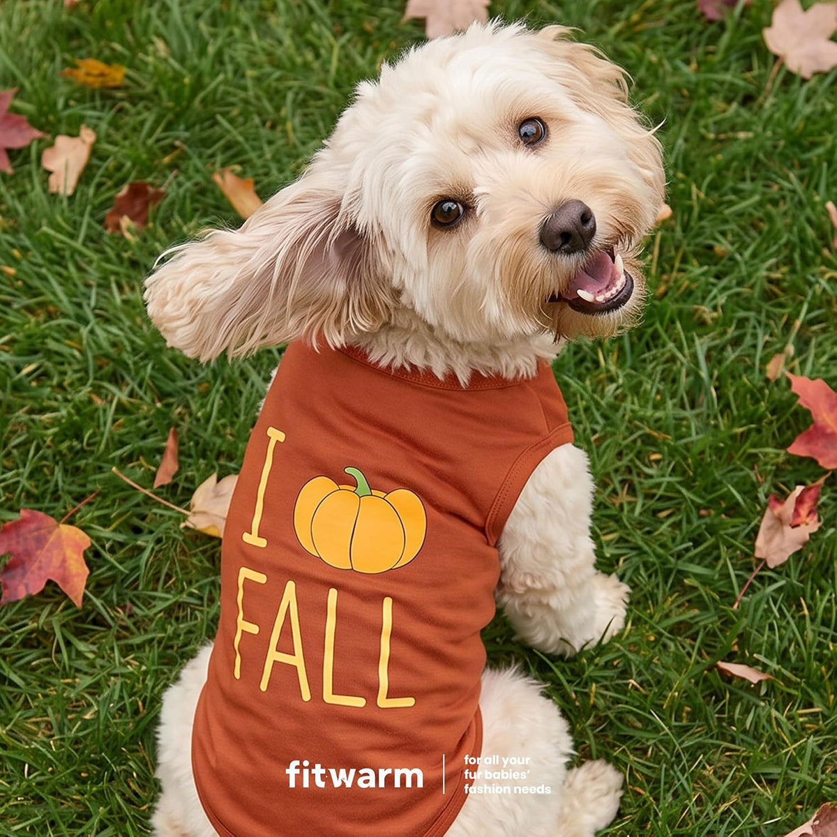 Fitwarm I Love Fall Dog Shirt, Thanksgiving Outfit for Small Dogs Boy Girl, Pet Clothes, Brown, Orange, Yellow, Medium