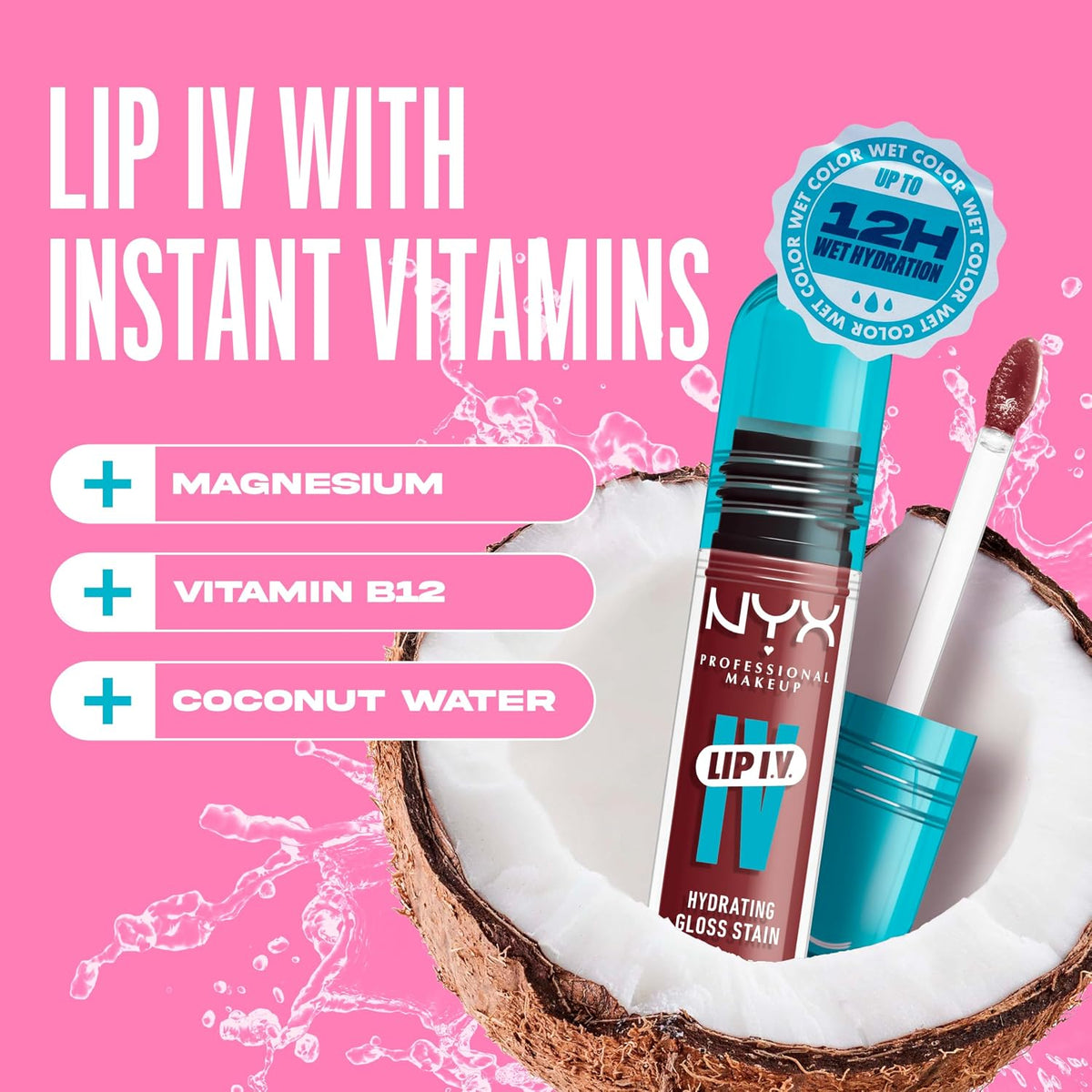 NYX PROFESSIONAL MAKEUP Lip IV Hydrating Glossy Lip Stain with 12HR Hydration - Drippin In Rose (Pink)