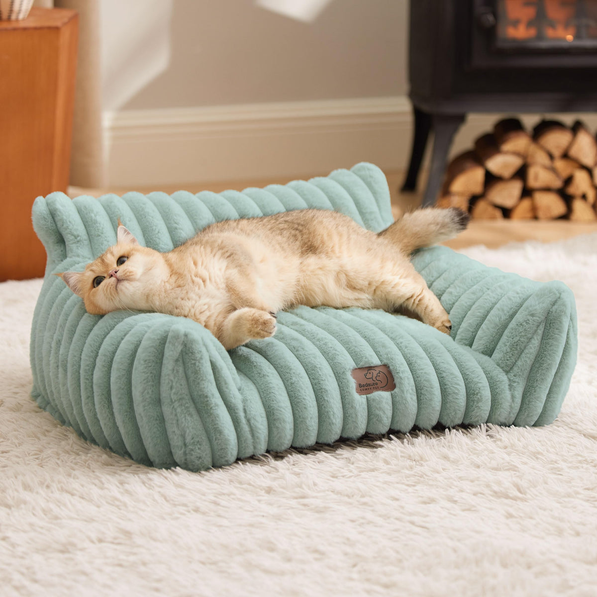 Bedsure ComfyFleece™ Shown on TV Fluffy Cute Dog Couch for Pets,30in Cream | Small & Medium Dog Bed Washable Cover,Supportive Couch Bed for Small Dogs,Pet Sofa Seen on Good Day New York,Up to 20 Lbs
