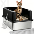 WoofiGo Enclosed Stainless Steel Cat Litter Box with Lid, XL Extra Large Litter Box for Big Cats, Metal Litter Pan High Sided, Never Absorbs Odors, Anti-Urine Leakage, Easy Cleaning, Include Scoop