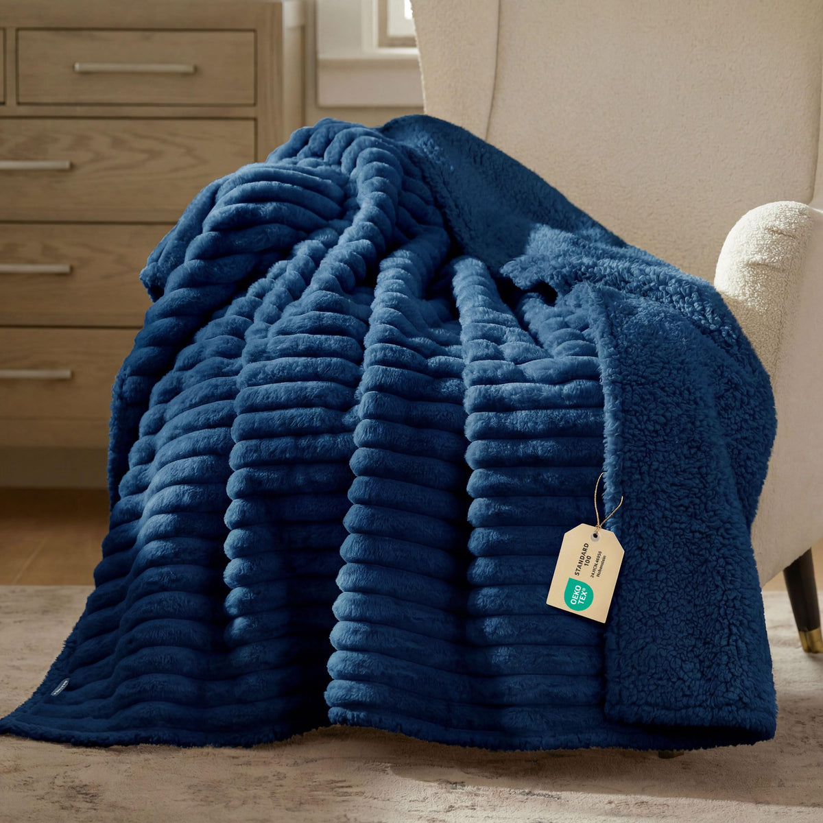 Bedsure ComfyFleece™ Waterproof Dog Blankets for Large Dogs,50x60 Cream | Soft Plush Couch Cover,Washable Corduroy Fleece for Furniture Protector,Cozy Calming Reversible Pet Blanket for Senior Dogs