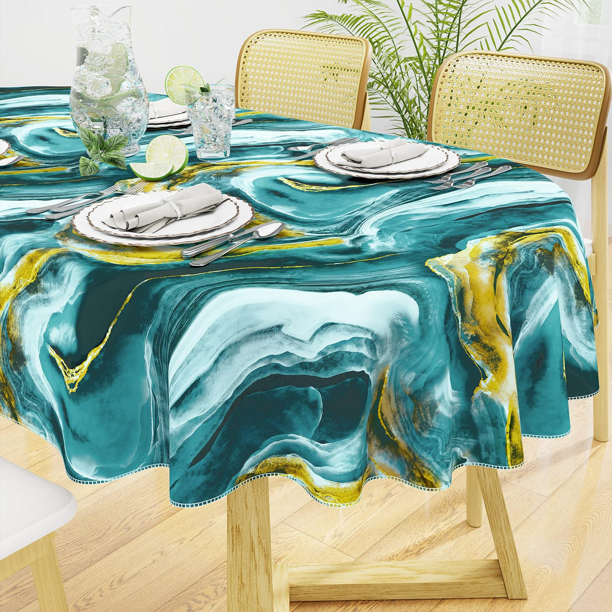 Rectangle Waterproof Vinyl Table Cloth, Wipeable Tablecloth with Flannel Backing, Plastic Table Cover for Fall, Thanksgiving (Pumpkin, 52" x 70")