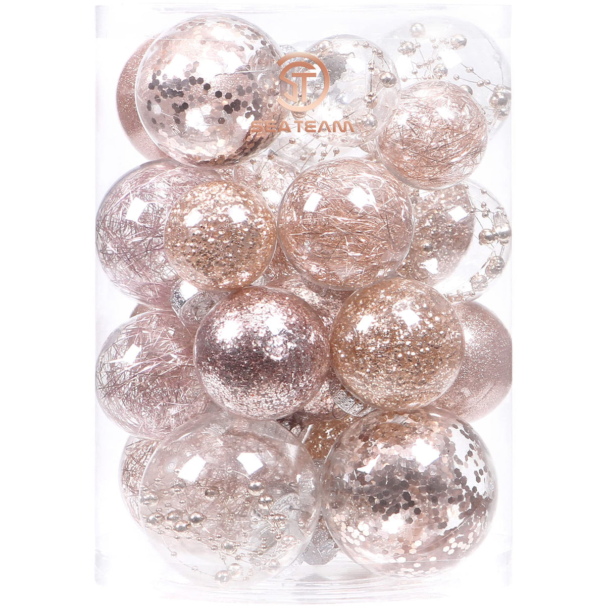 Sea Team 30-Pack Clear Christmas Ball Ornaments with Fillers, Champagne