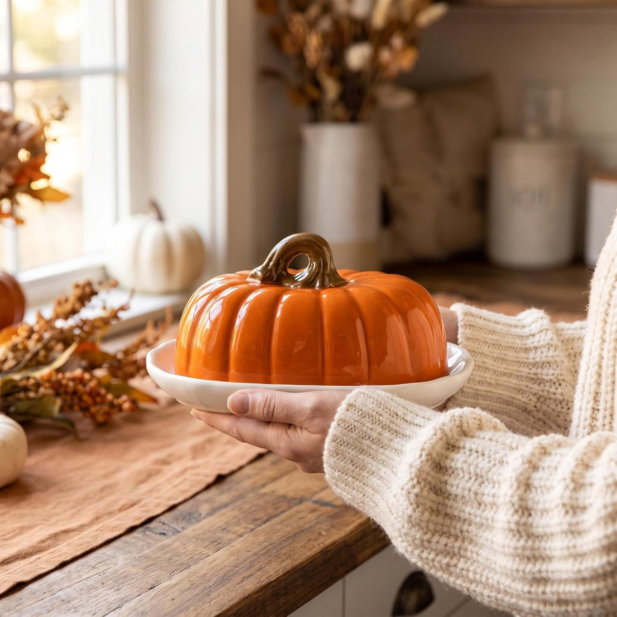 Pumpkin Butter Dish with Lid for Countertop Pumpkin Fall Kitchen Decor