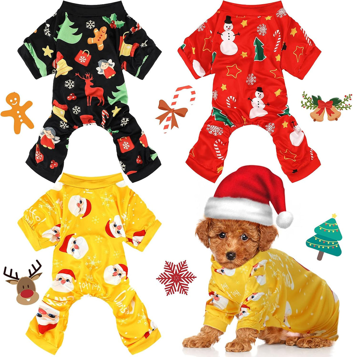 Frienda 3 Pcs Christmas Dog Pajamas,Snowman Pattern,S (fit 3.3-5.5lbs