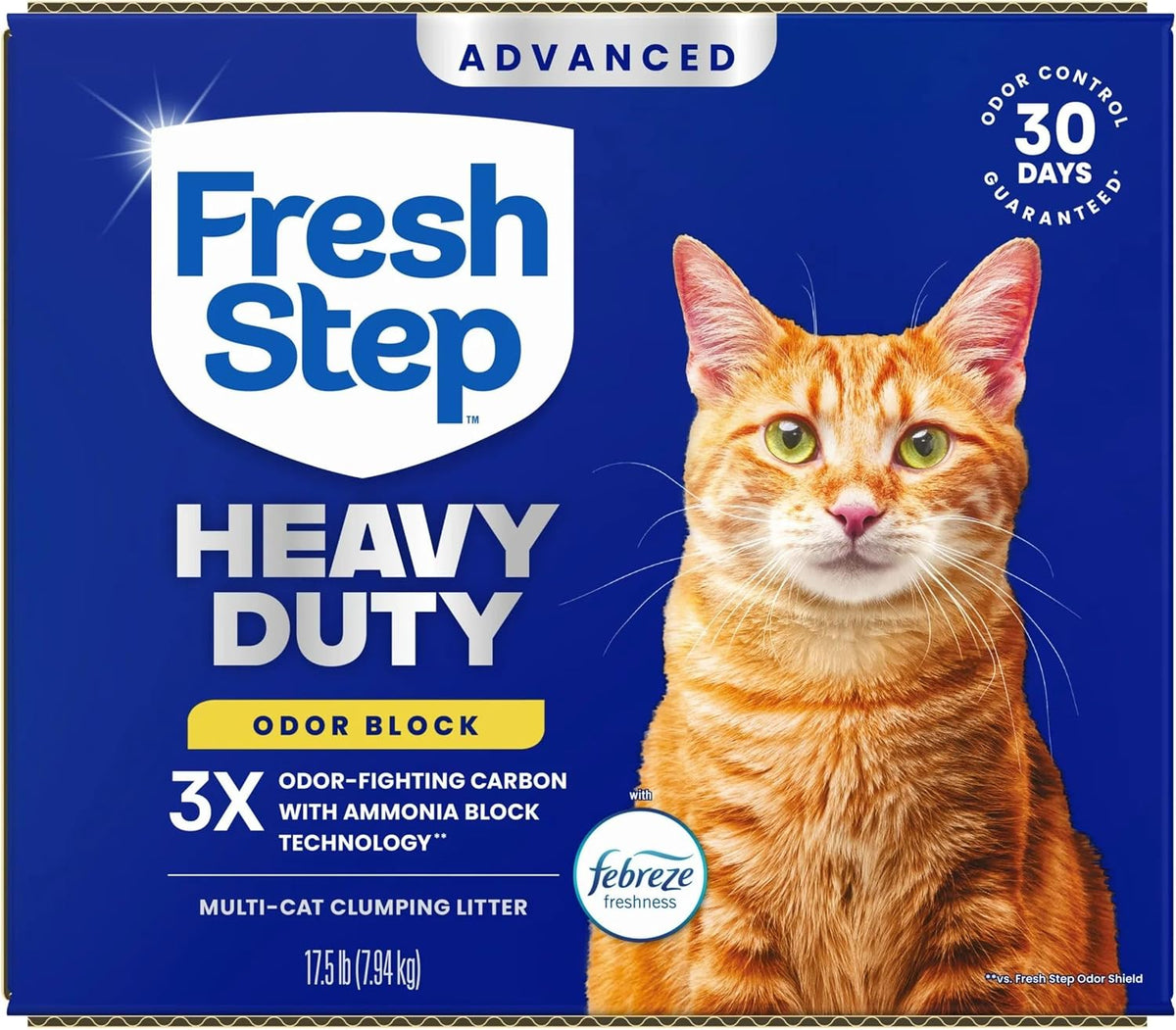 Fresh Step Heavy Duty Odor Block Advanced Multi Cat Clumping Litter with Febreze, 52.5 lb (Package May Vary),(17.5lb Pack x 3)