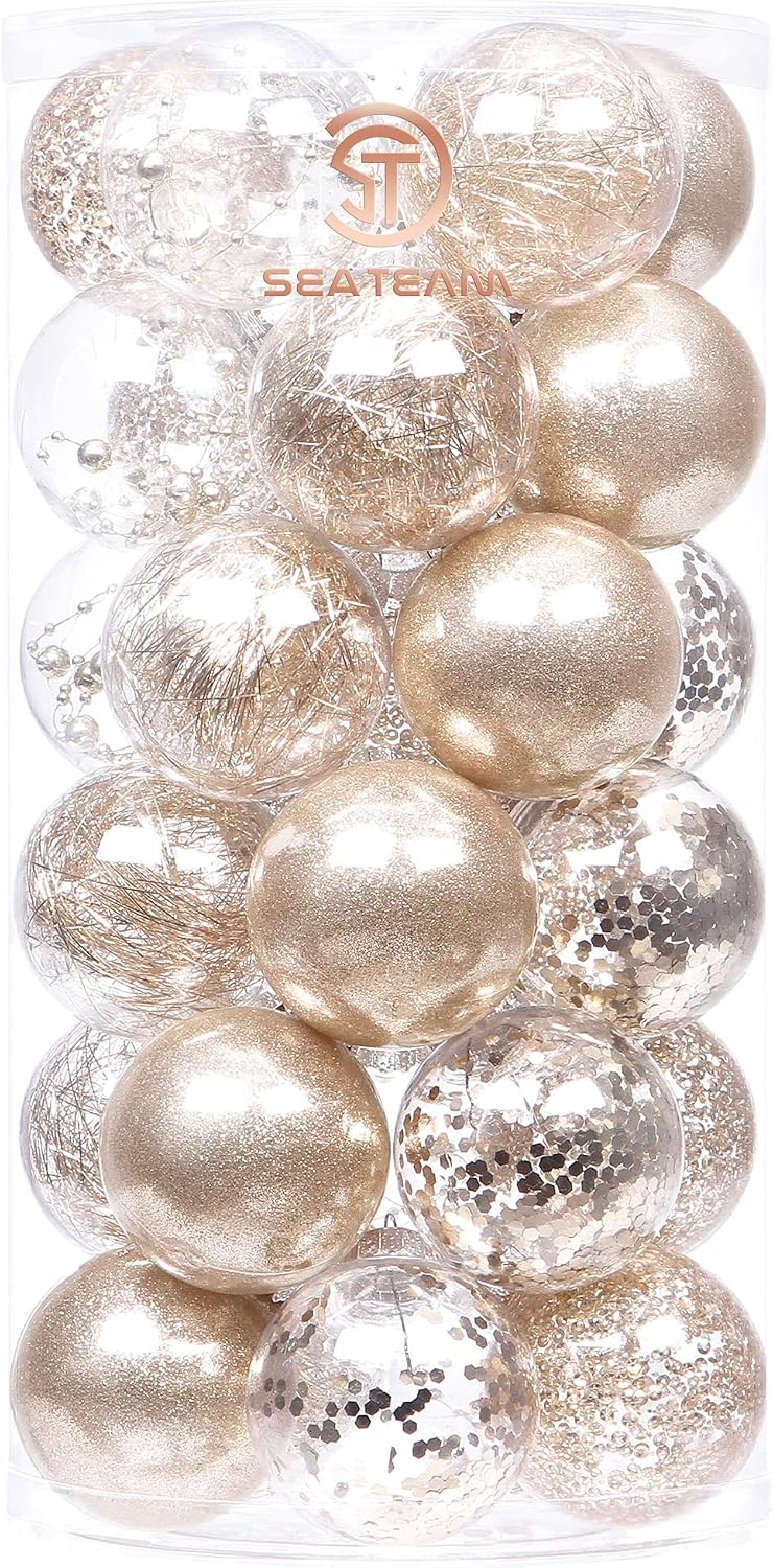 Sea Team 30-Pack Clear Christmas Ball Ornaments with Fillers, Champagne
