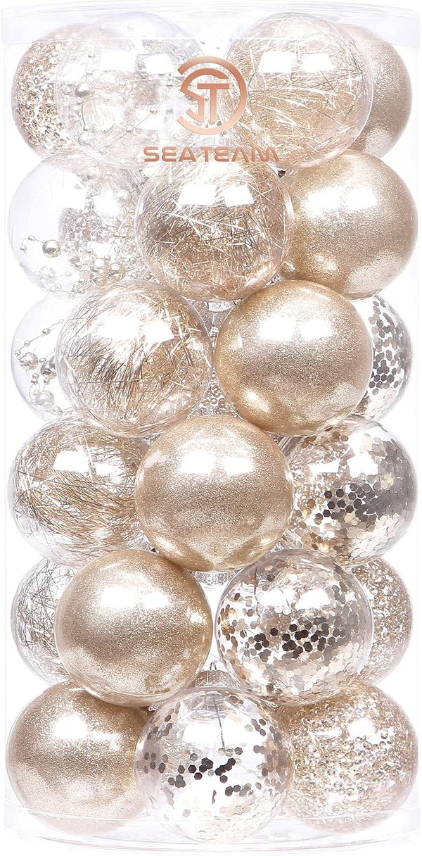 Sea Team 30-Pack Clear Christmas Ball Ornaments with Fillers, Champagne