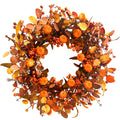 Fall Wreath 22 Inch Fall Wreaths for Front Door Autumn Pumpkin Wreaths with Orange Eucalyptus Leaves and Berries for Indoor Outdoor Thanksgiving Harvest Festival Celebrations
