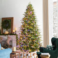 Glitzhome 15ft Prelit Artificial Christmas Tree, Vibrant Evergreen Fir with 5,000 Warm White/Multi-Color Chasing and Twinkling Lights, 13,459 PE&PVC Branch Tips, 9 Function w/Foot Pedal, Simple Setup