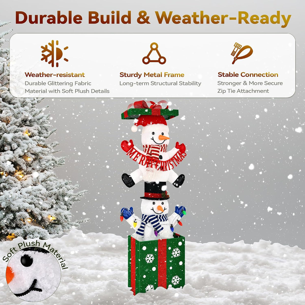 3D Snowman Gift box Outdoor Christmas Decorations with Timer&Remote Control