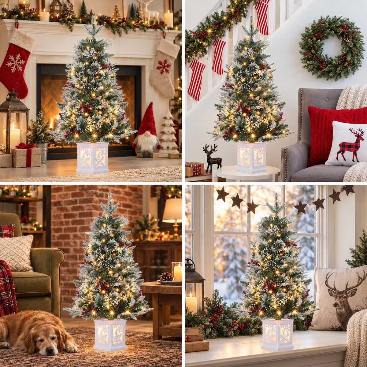 3 Ft Pre-Lit Christmas Tree, Artificial Christmas Tree with Base, Xmas Tree with Timer, Christmas Decoration for Home, Office, Easy Assembly