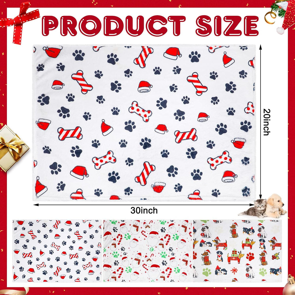 Abbylike 3 Pcs Christmas Dogs Blanket for Small Medium Puppy 30 x 20 Inch