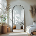 Arched Full Length Mirror with Stand, Black Floor Mirror | Aluminium alloy frame with HD float glass for distortion-free reflection. Free standing or wall mounted.