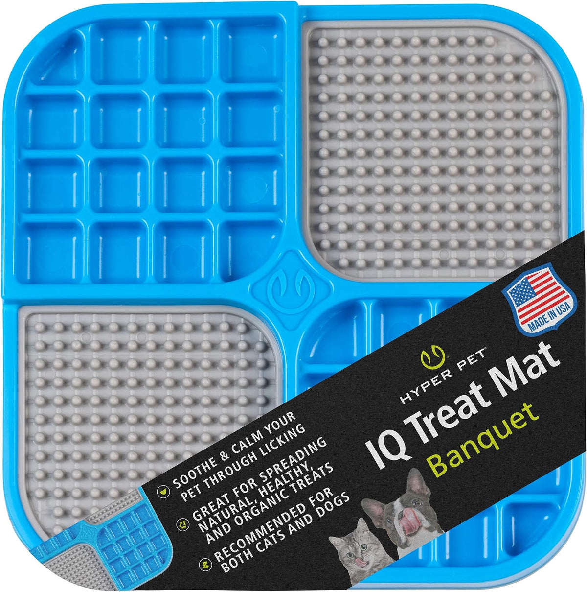 Hyper Pet IQ Treat Lick Mat for Dogs & Cats, Slow Feeder Enrichment Toys | Alternative to puzzle bowls and snuffle play, calming activity eases boredom and stress, spread soft snacks on the surface