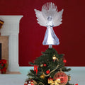 Alpine Corporation 11" Tall Angel Tree Topper with Fiber Optic Wings and LED Light, with Timer Function, Durable Plastic, and Radiant Glow for Holiday Christmas Decoration