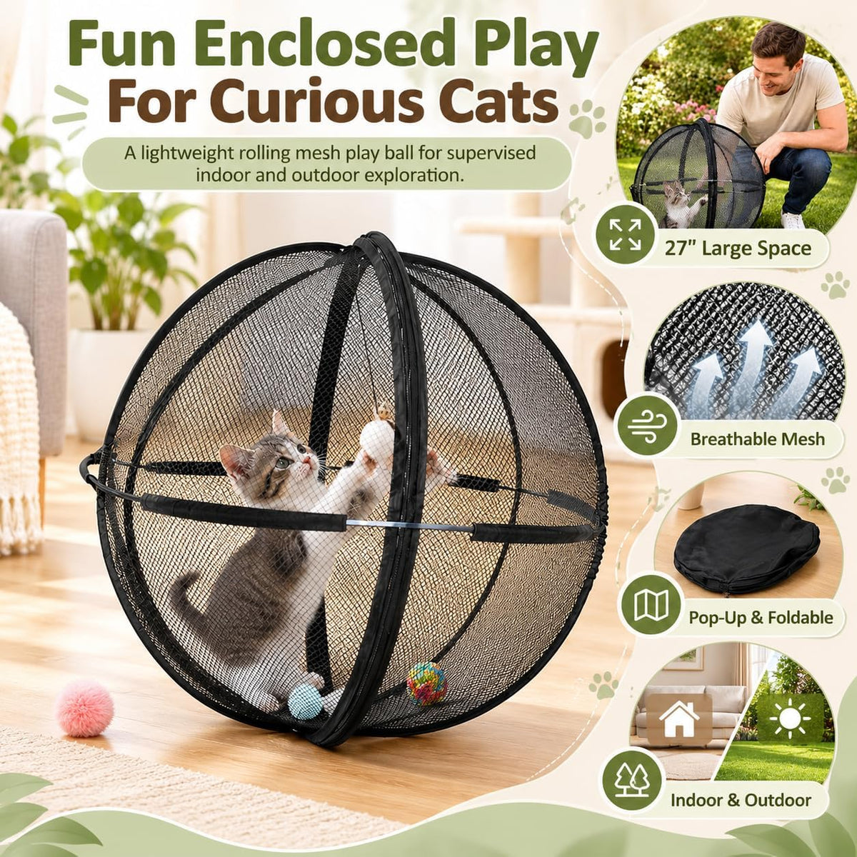Hamster Ball for Cats, Rolling Cat Playpen Exercise Ball for Outdoors