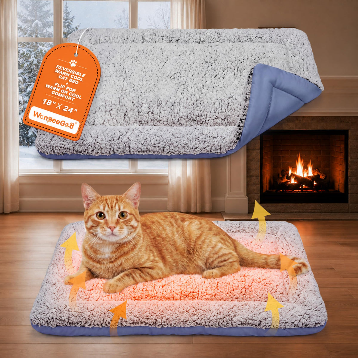 Self Warming Cat Bed, Reversible Cooling Mat for Cats, Gray, 18 x 24 Inches