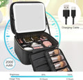 Relavel Travel Makeup Bag With LED Mirror, Cosmetic Train Case with Light up Mirror, Portable Makeup Artist Organizer Bag with Adjustable Dividers, Makeup Brush Holder Storage, Black