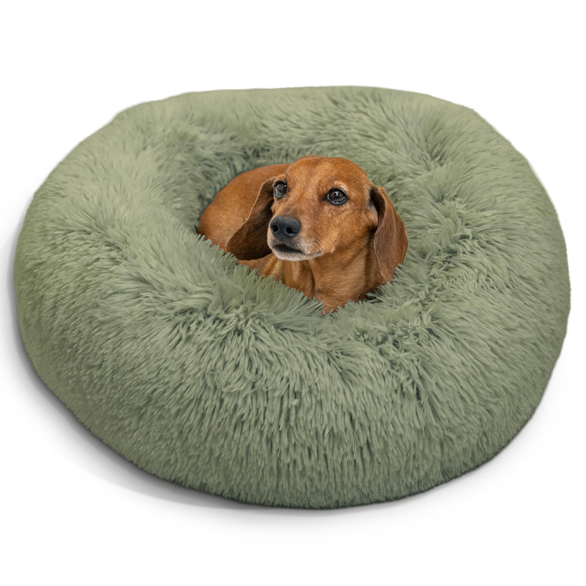 Best Friends by Sheri The Original Calming Donut Dog Bed for Large Dogs up to 100 lbs, Shag Faux Fur, Taupe, Large, 36" x 36"