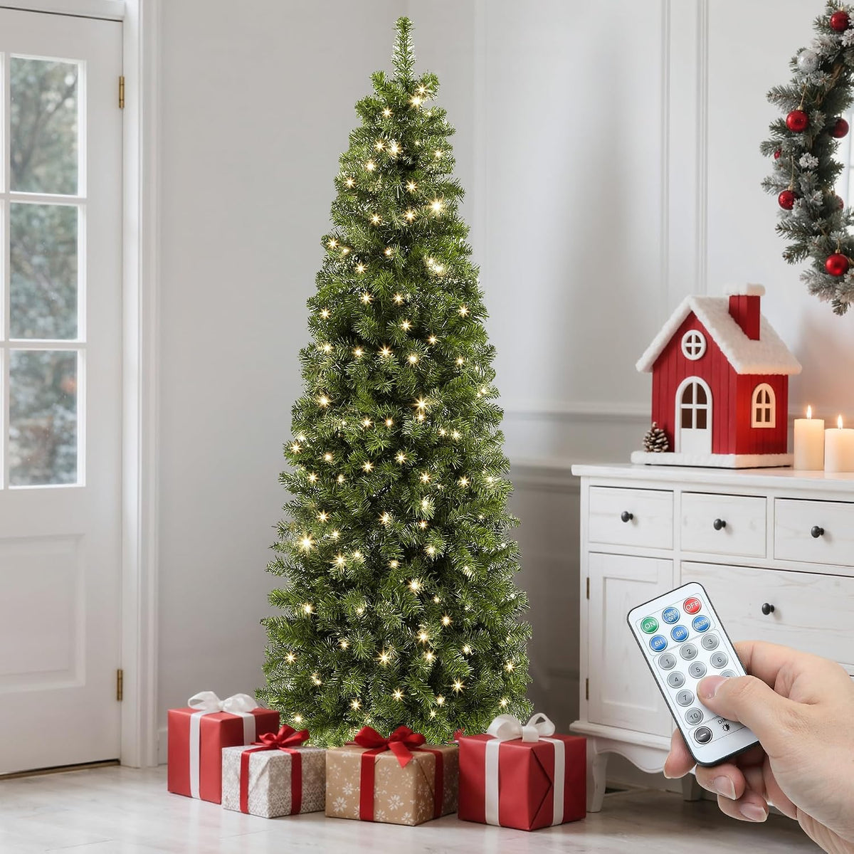 YITAHOME Prelit Green Pencil Christmas Tree 6 FT with Remote