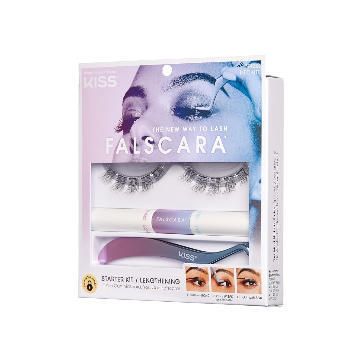 KISS Falscara DIY Lash Extension Starter Kit 10 Reusable Featherlight Eyelash Lengthening Wisps, Applicator, Bond & Seal