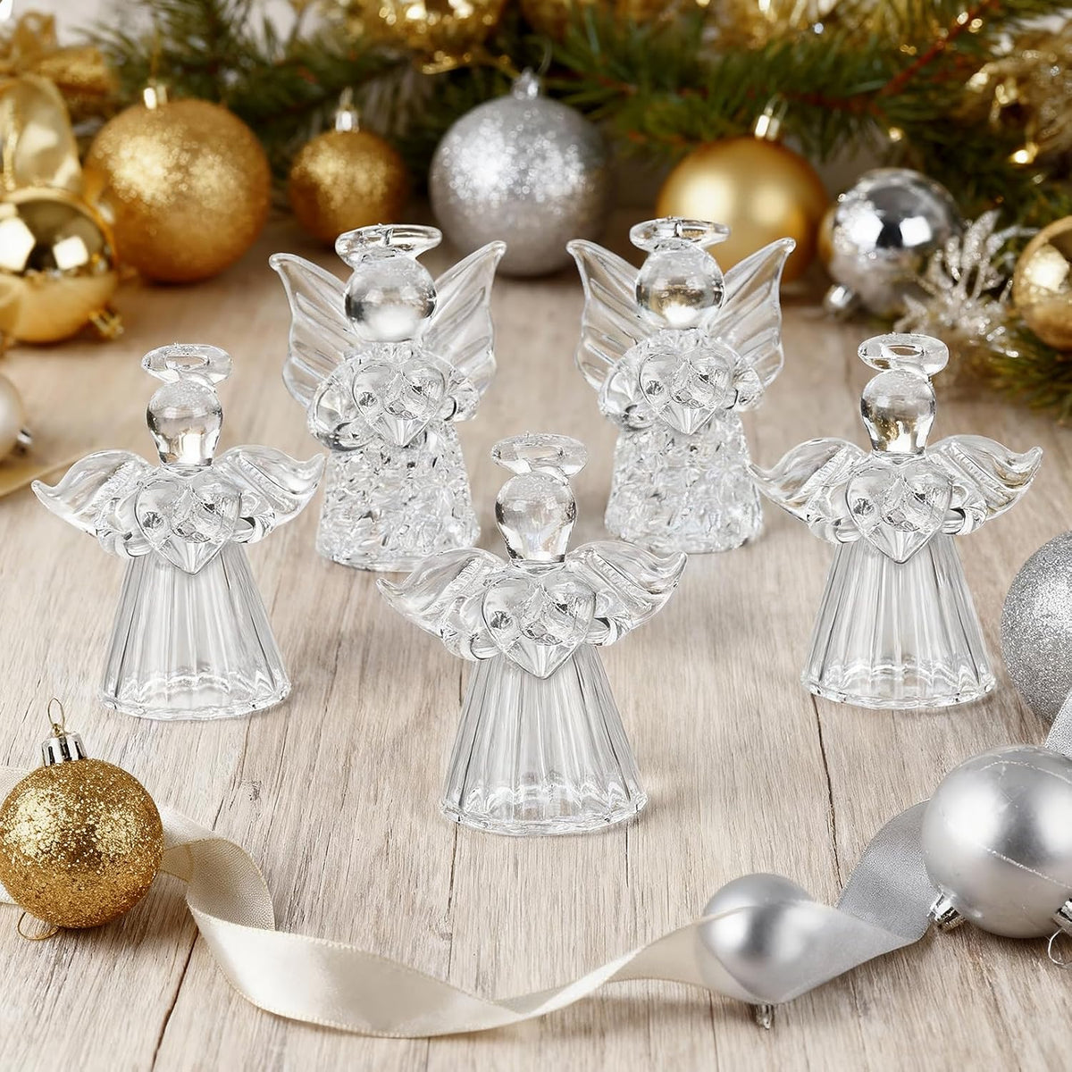 Naler 12 Pcs Christmas Mini Angel Ornaments, Clear Glass
